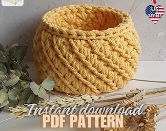 Patrón PDF de cesta pequeña de ganchillo / Cordón de algodón de 3 mm para decoración del hogar / Descarga instantánea