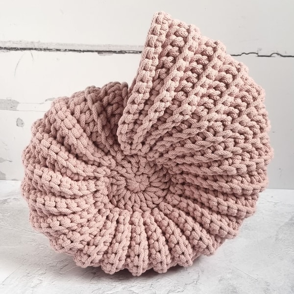 Large Crochet Ammonite Shell Basket / Chunky Shell Round / Decorative Basket made from Recycled Cotton