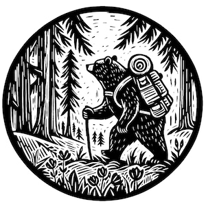 Linocut Lino Cut Bear Design - Printable PNG