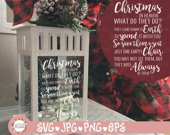 Christmas in Heaven Lantern SVG, Christmas gift, lantern cut file Christmas empty chair saying memorial Christmas in Heaven poem svg png