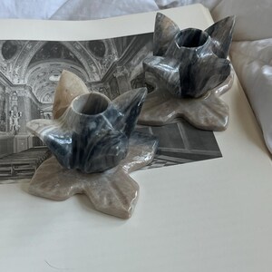 Pair of Vintage Carved Marble Flower Bud Shaped Candle Holders | Staging Decor | ShopEleanorLouise