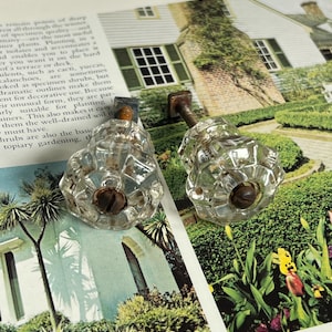 Pair of Vintage Hexagon Glass Cabinet Pulls | Antique Hardware | ShopEleanorLouise