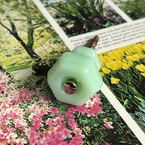 Single Hexagon Mint Green Milk Glass Cabinet Pull | Antique Hardware | ShopEleanorLouise