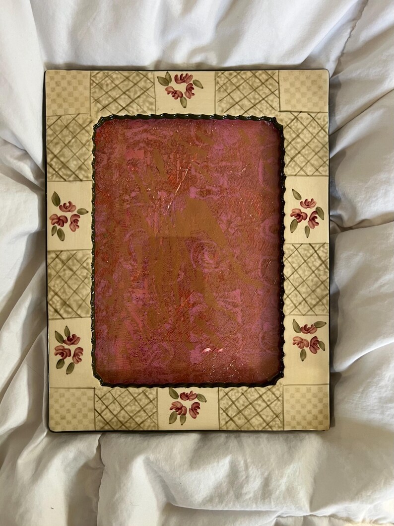 Marco de porcelana vintage de 13 x 18 cm con flores rosas, impresión en placa Gelli / Decoración para bodas y baby shower / Tienda EleanorLouise imagen 6
