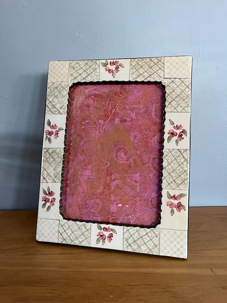 Marco de porcelana vintage de 13 x 18 cm con flores rosas, impresión en placa Gelli / Decoración para bodas y baby shower / Tienda EleanorLouise Frame with Art