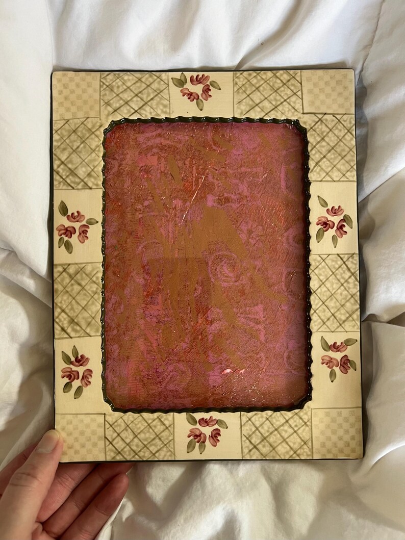 Marco de porcelana vintage de 13 x 18 cm con flores rosas, impresión en placa Gelli / Decoración para bodas y baby shower / Tienda EleanorLouise imagen 5