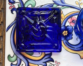 Vintage Blue glass tile with unique design | Vintage Housewarming Gift | Vintage Blue Glass | ShopEleanorLouise