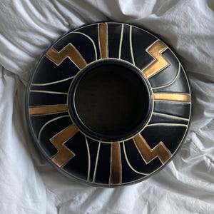 Vintage svart, guld och vit vas från Harris Pottery Chicago | Bröllopspresent | Inflyttningspresent | ShopEleanorLouise