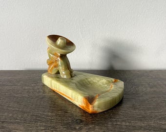 逸品　真鍮　灰皿　ミッドセンチュリー　オブジェ　スウェーデン　インダストリアル 手彫りのメキシコ産オニキス灰皿：ミッドセンチュリーモダンインテリア
