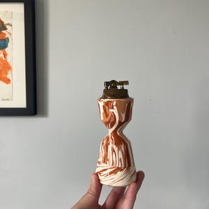 Vintage Marbled Tan, Rust Red, White Ceramic Lighter, signed by artist | Vintage Wedding Gift | ShopEleanorLouise