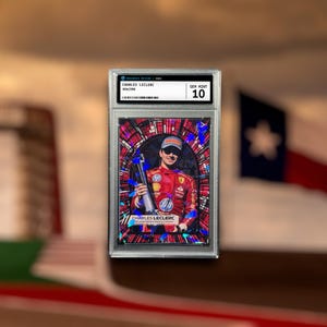 Charles Leclerc Victoire du Grand Prix des États-Unis 2024 - Carte sportive holographique de collection personnalisée | Présentoir pour dalles cartonnées | Chargeur par le haut