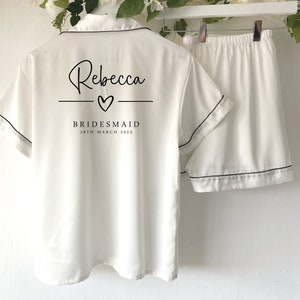 White Personalised Satin Pyjama Set, Personalised PJ’s, Luxury pyjamas, Bridal Party Pyjamas Monogrammed Pyjamas, initial pjs