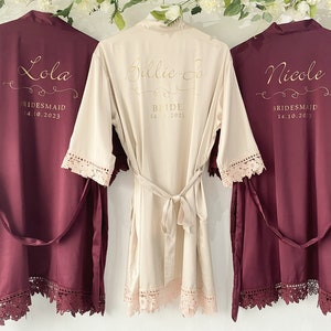 Wine Bridesmaid Robes Bride Gift Robe Satin Lace Robe Red Bride Dressing Gown Bridal Party Burgundy Robes Wedding Robe Personalised Robe