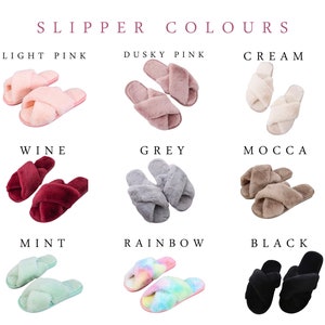 Personalised Slippers, Glitter Fluffy Sliders, Diamante Cross Over Girls Gifts for Her, Bride Bridesmaid Bridal Party Rhinestone Footwear image 6