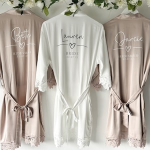 Taupe Bridesmaid Robes Bride Gift Bride Robe Satin Lace Robe Bride Dressing Gown Bridal Party Robes Wedding Robe Personalised Robe