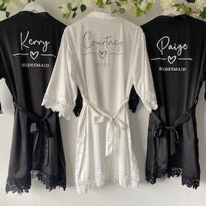 Schwarz Brautjungfer Roben Braut Geschenk Braut Robe Brautjungfer Geschenk Satin Spitze Robe Braut Brautparty Roben Hochzeit Robe Personalisierte Robe
