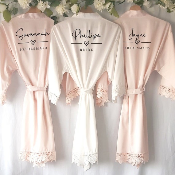 Bridesmaid Robes Bridesmaid Lace Robes Lace Bridal Robes Bridal Party Robes  Satin Robes Grey & Pink Robes Lace Robes Pretty Robes EB3260WD - Etsy  Ireland