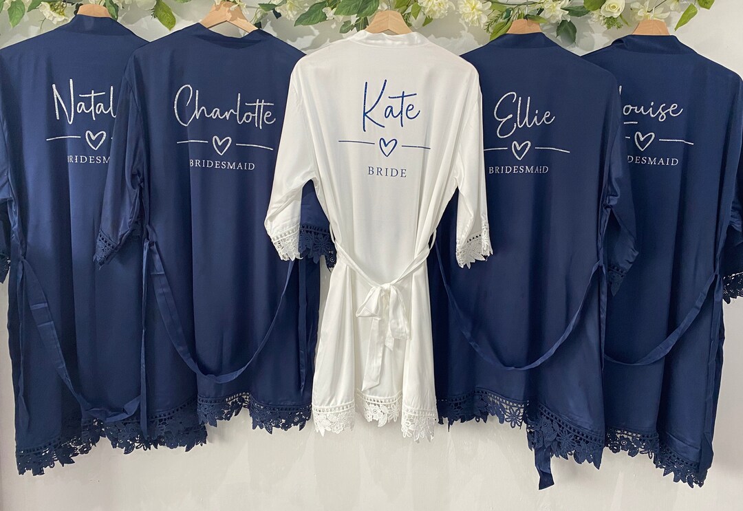 Personalised Bridesmaid Robes Navy Blue Theme Bridal Party Etsy