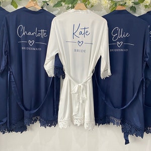Robes de demoiselle d'honneur bleu marine cadeau de la mariée robe de mariée cadeau de demoiselle d'honneur robe de mariée en dentelle satinée robe de chambre mariée robes de mariée robe personnalisée
