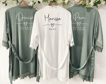 Eucalyptus Bridesmaid Robes Bride Gift Bride Robe Satin Lace Robe Bride Dressing Gown Bridal Party Robes Wedding Robe Personalised Robe