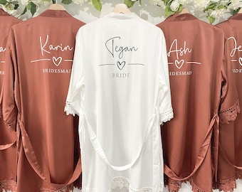 Rust Bridesmaid Robes Bride Gift Bride Robe Bridesmaid Gift Satin Lace Robe Bride Dressing Gown Bridal Party Robes Orange Personalised Robe