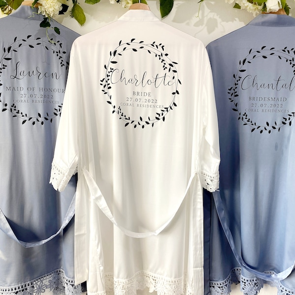 Bridesmaid Robes Bride Gift Bride Robe Bridesmaid Gift Satin Lace Robe Bride Dressing Gown Bridal Party Robes Wedding Robe Personalised Robe