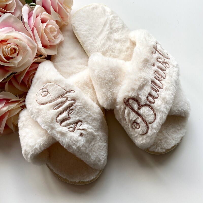 fuzzy bride slippers