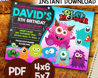 Little Monster Invitation, Little Monster Party, Little Monster Birthday, Little Monster Birthday Party, Monster Invitation, Printable pdf
