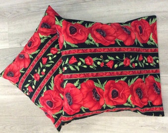 Red Poppy Pillow Covers, 18” X 18”, Colorful Pillow Shams, Bright Red Floral Pillow Shams, Washable, Easy Care, and Durable.