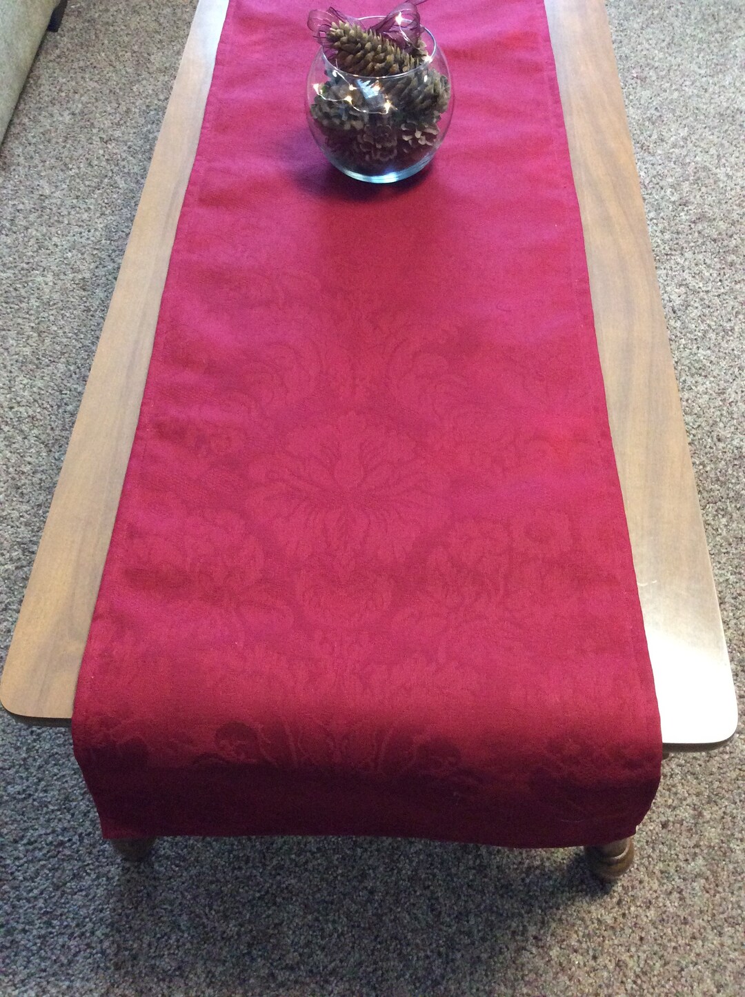 Red or Green Floral Brocade, Matching Table Scarf and End Table Scarfs