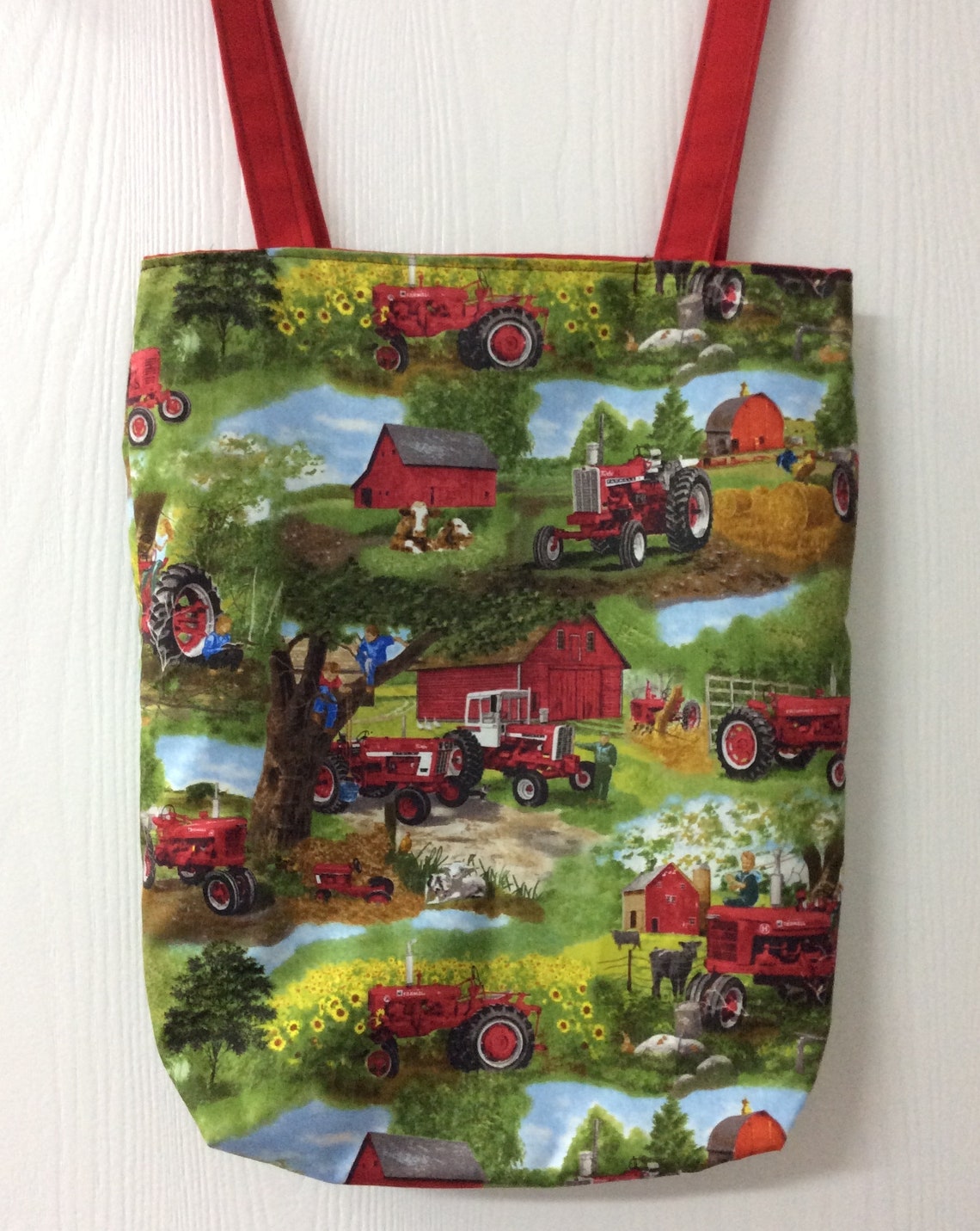 Reversible Tote Bag, Farm Design Tote Bag, 14 X 12 X 3 1/2 Tote Bag