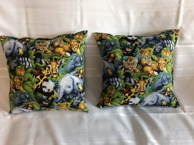 Jungle Animals Pillows Colorful Wild Animal Pillows Washable Etsy