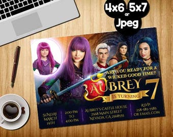 Descendants Invitation, Disney Descendants 2 Invite, Descendants Birthday Invitation, Descendants Birthday Party, Descendants Invite + Photo