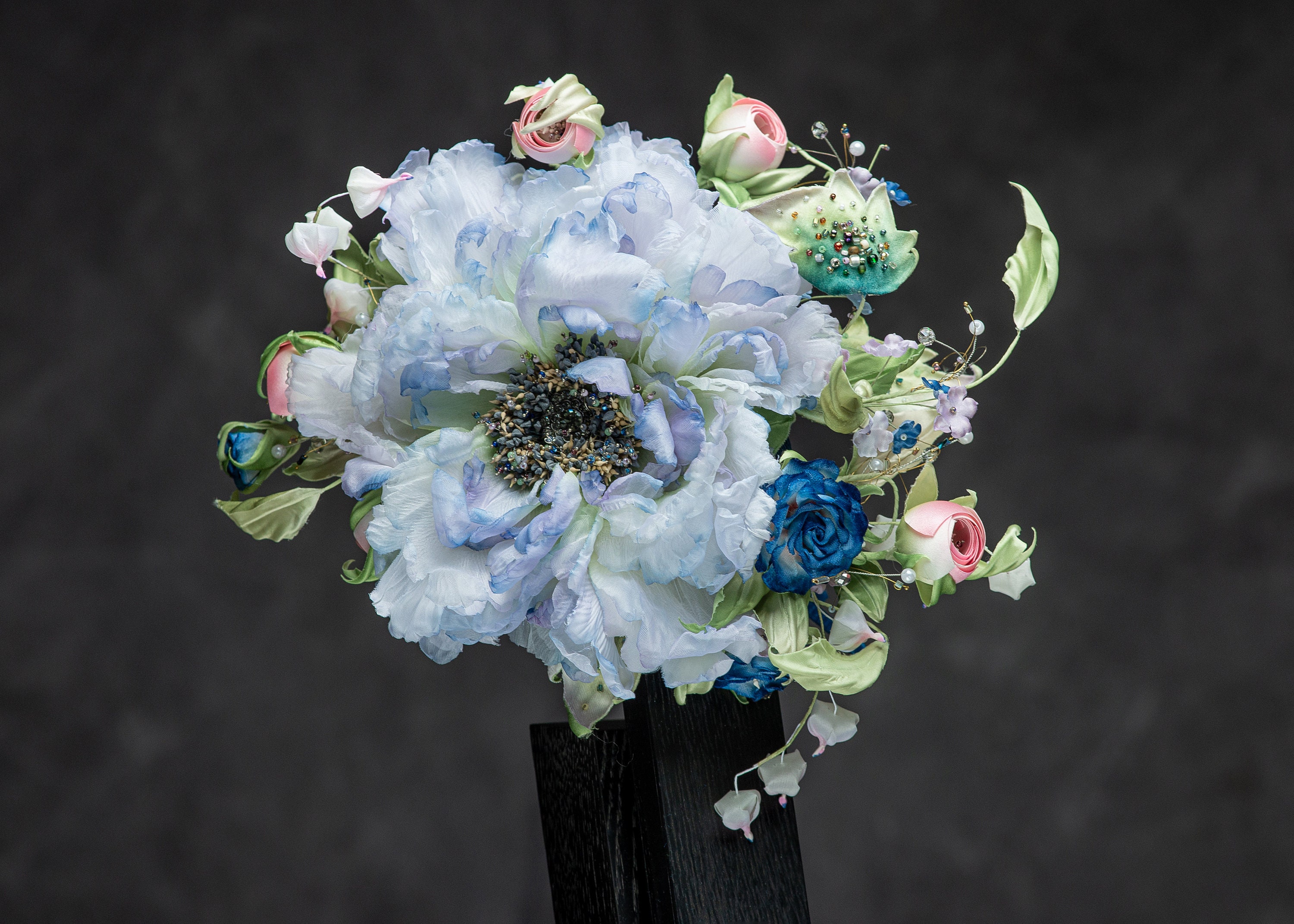 Couture Hat With Flower Bouquet, Flowers Headpiece, Elegant