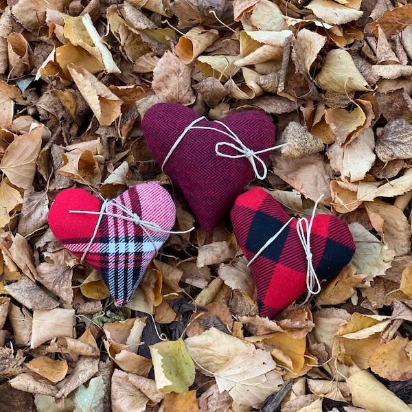 Flannel heart microwaveable hand warmers red plaids, Hot/Cold pack, Fall wedding favor, Stocking stuffer gifts under 10