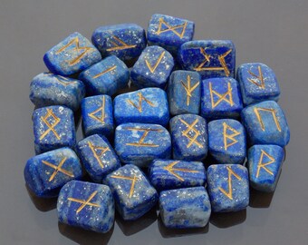 Lapis Lazuli Runes Rune Stone set Crystal Runes Viking runes Elder Futhark set Runic alphabets Healing stones