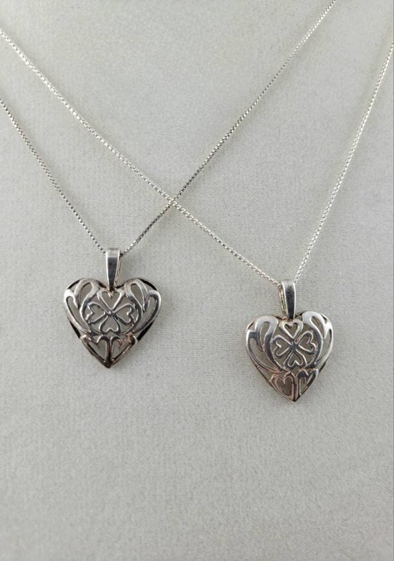 Vintage Sterling Heart & Clover Necklace Pair - Tw