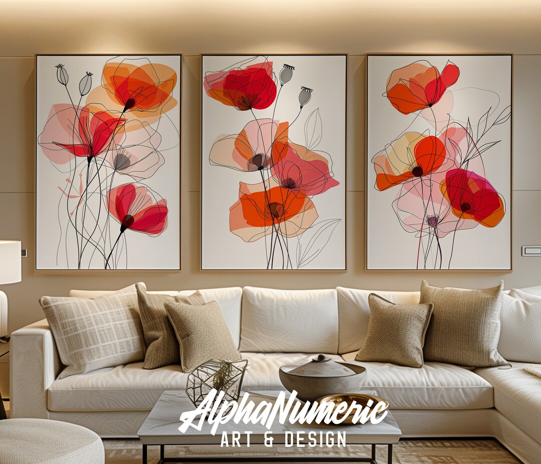 Colourful Poppy Flower Illustration Print, Abstract Botanical Wall Art ...