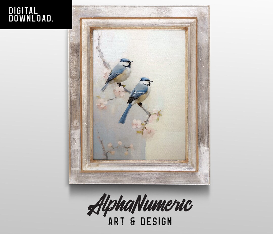 Blue Tit Bird Print, Vintage Wall Art, Spring Time Poster, Digital Art ...