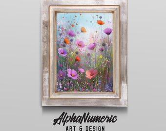 Bunter Wildblumen Kunstdruck - Frühlingsblumen Wandkunst für Wohnzimmer Dekor, Cottagecore Botanischer Druck, Natur inspiriertes Blumen Kunstwerk