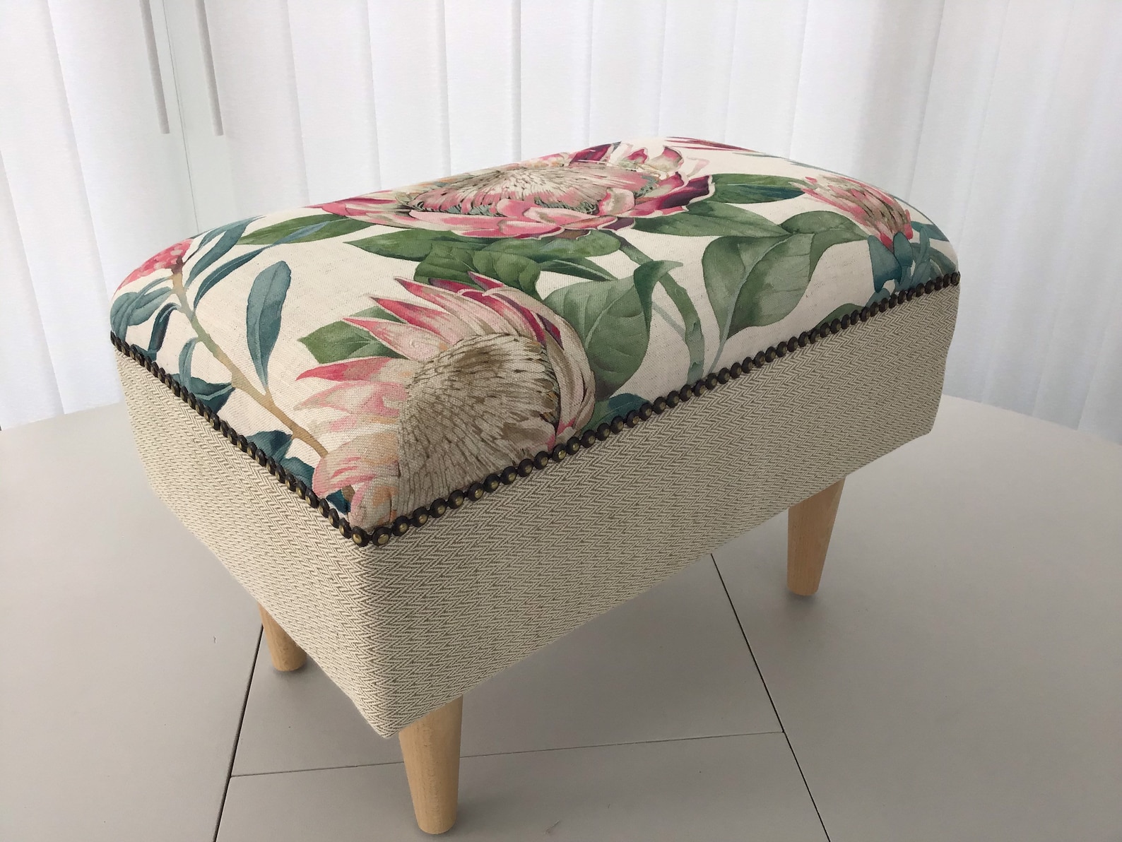 Footstool in Sanderson King Protea Rhodera Fabric. Etsy UK