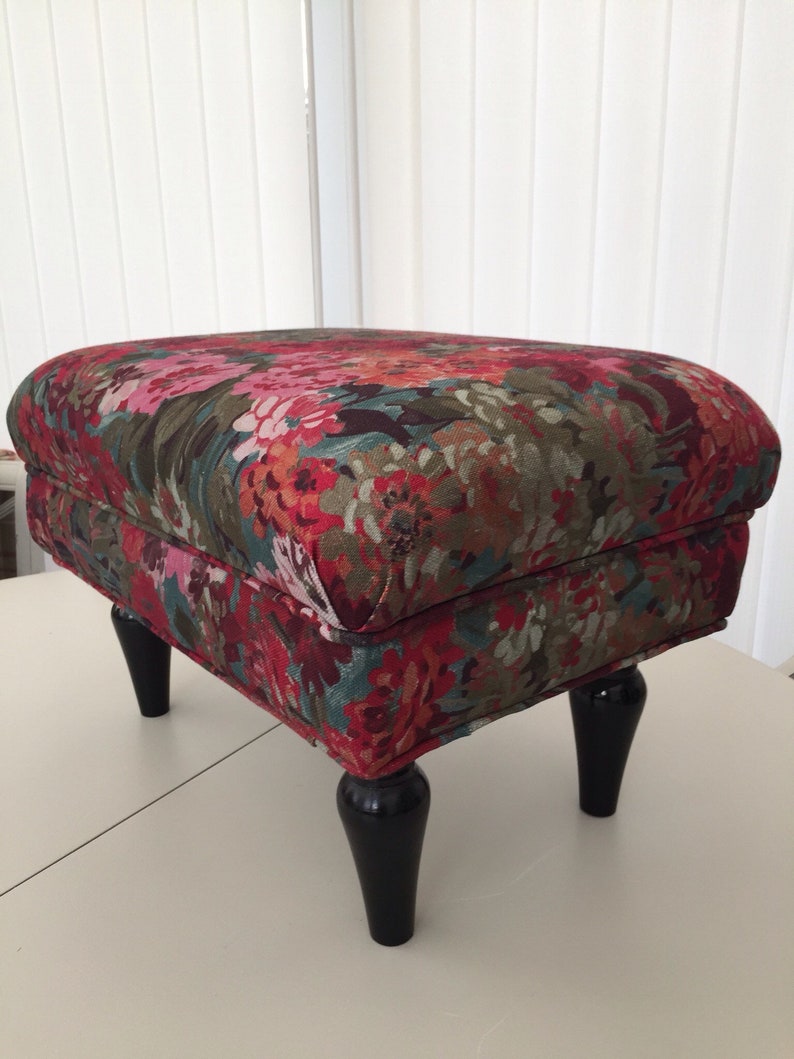 Foot Stools Laura Ashley Gosford Plum Fabric Dark Legs Ottomans