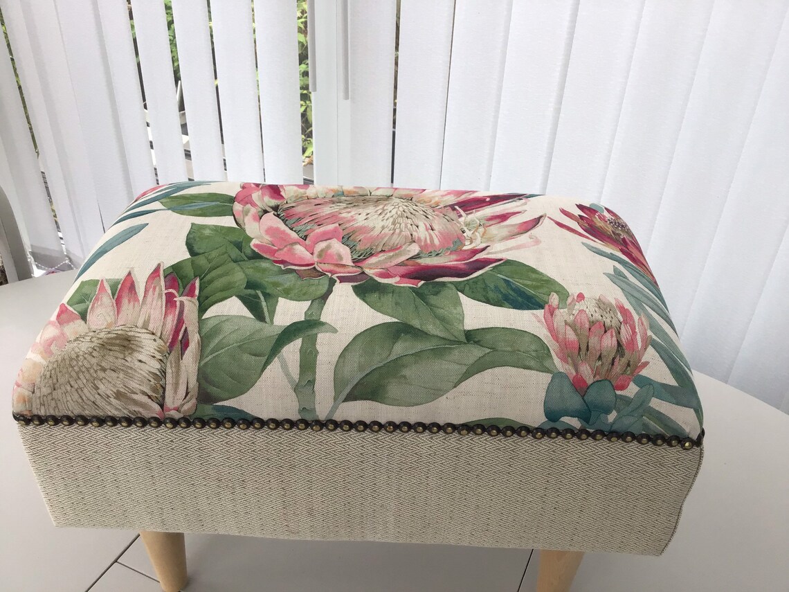 Footstool in Sanderson King Protea Rhodera Fabric. Etsy UK