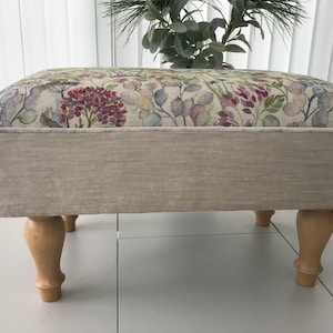 Footstool in Voyage Hedgerow linen fabric.