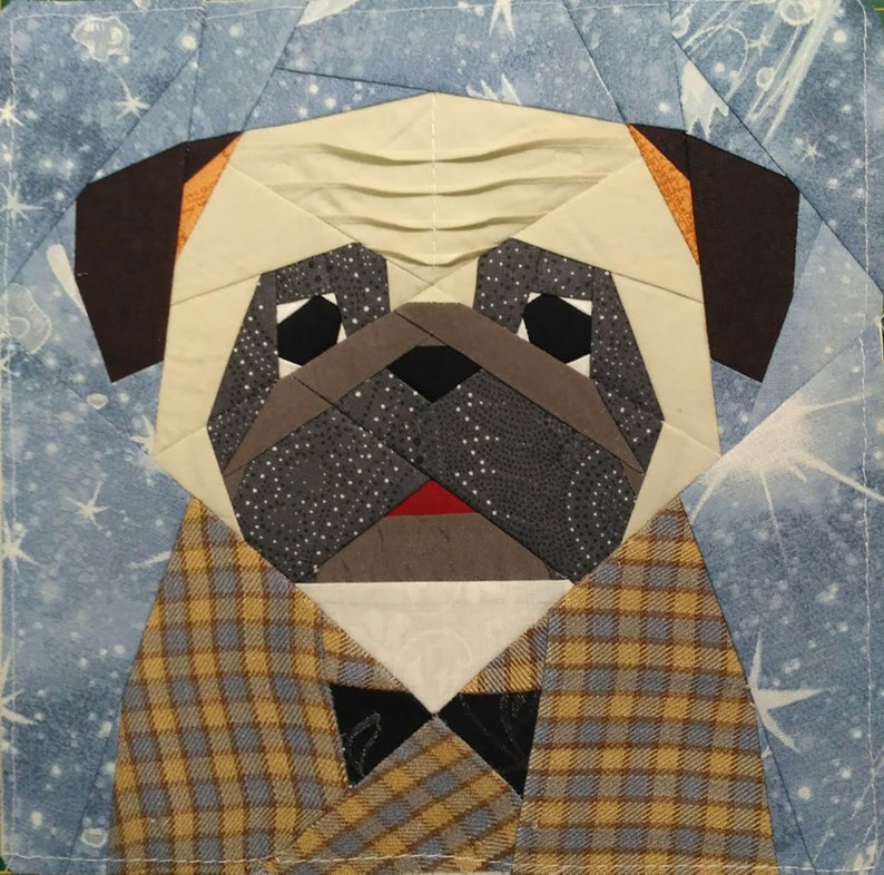 Pug Quilt Block PDF Pattern 1 full face 4 versions | Etsy