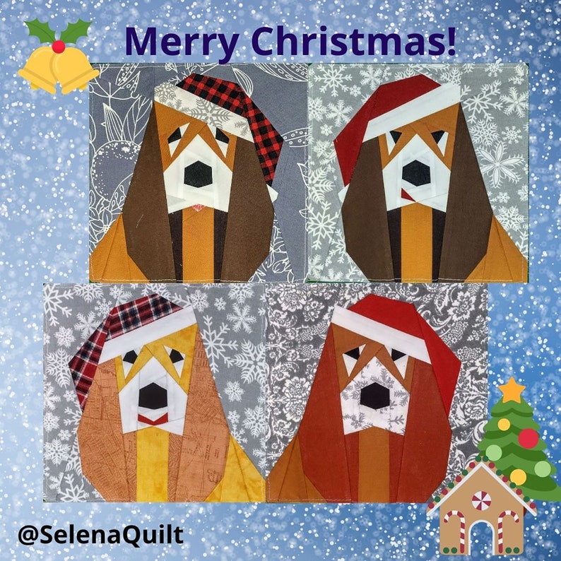 Christmas Basset hound PDF quilt block pattern Etsy