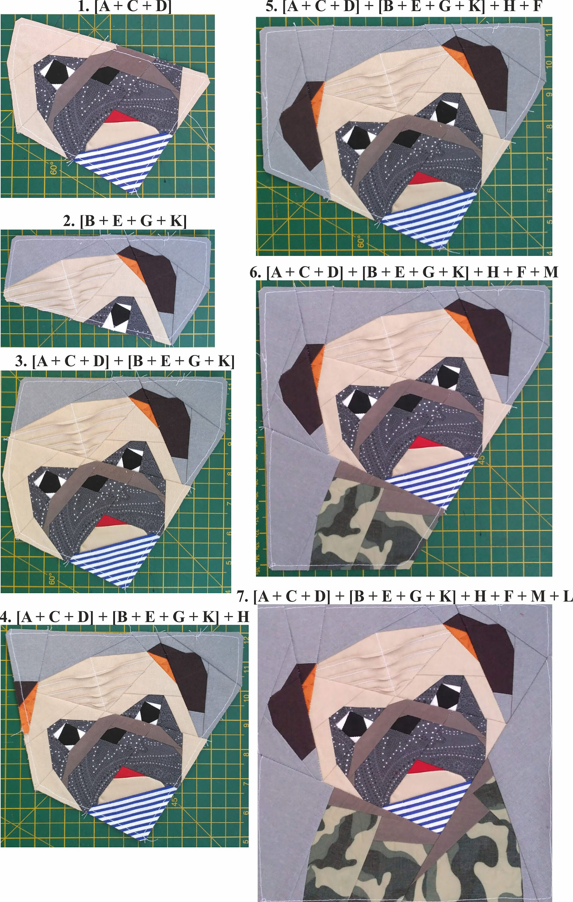 Pug Quilt Block PDF Pattern 2 with tilt 4 versions Etsy