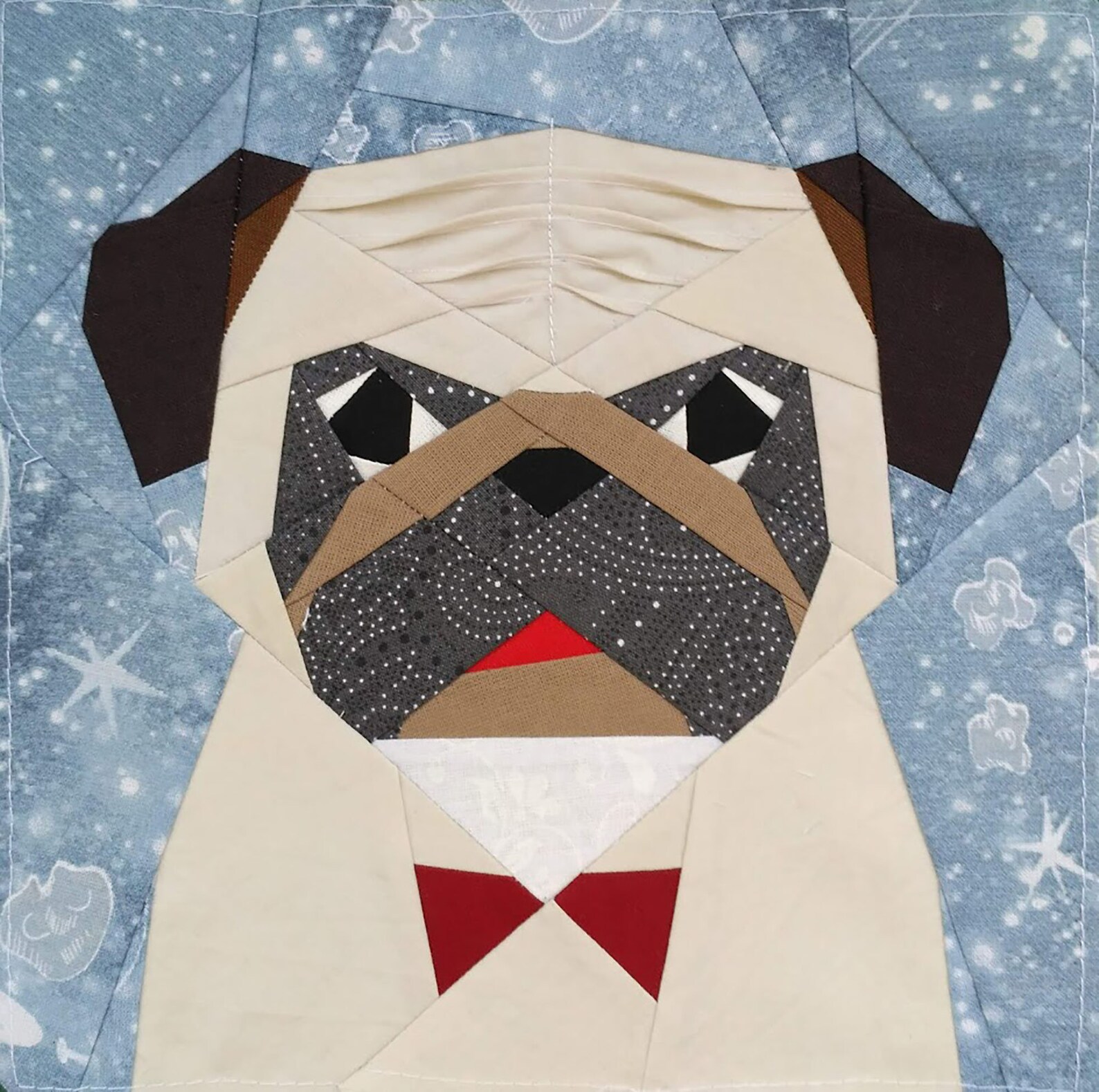 Pug Quilt Block PDF Pattern 1 full face 4 versions Etsy