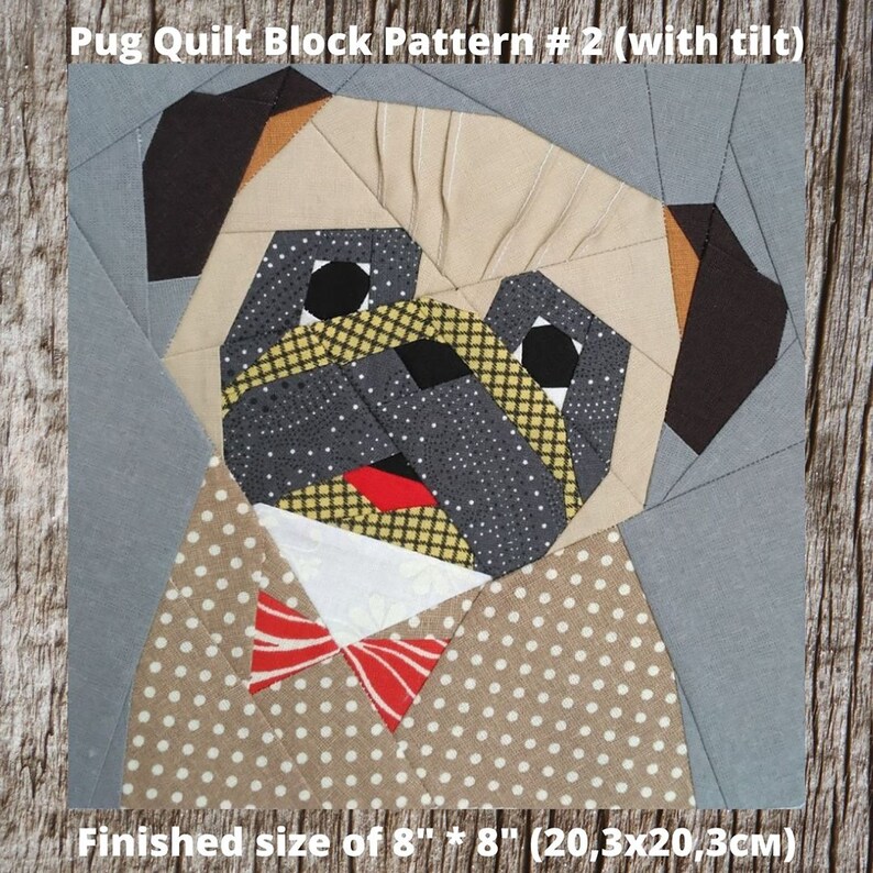 Pug Quilt Block PDF Pattern 2 with tilt 4 versions | Etsy