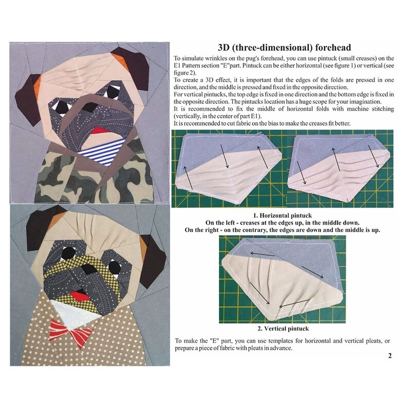 Pug Quilt Block PDF Pattern 2 with tilt 4 versions Etsy